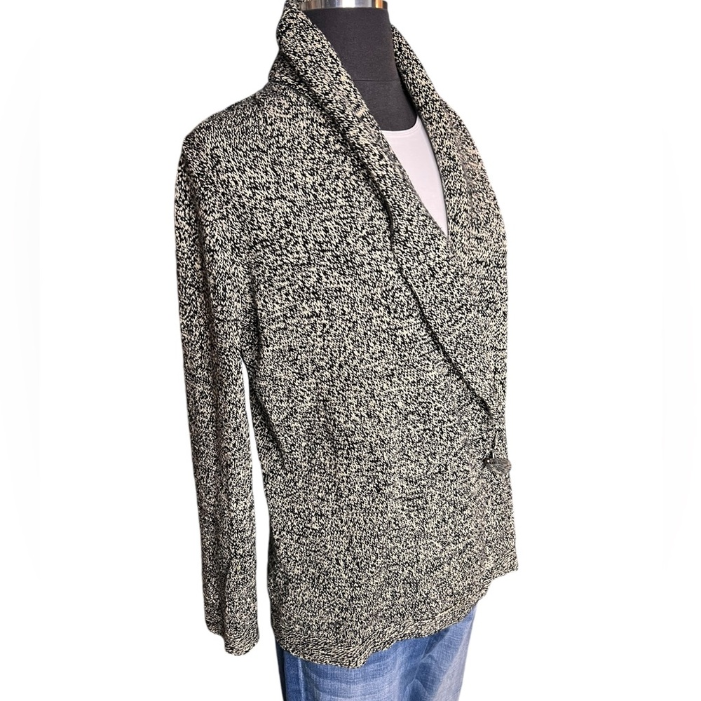 LRL Lauren Ralph Lauren Jeans L Wrap Sweater Toggle Cardigan Tweed Knit Cotton